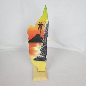 Hand painted Jamaican island board and stand